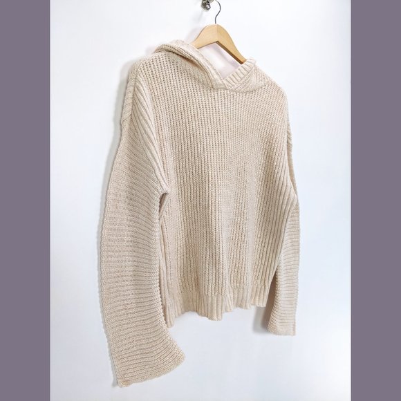 Abound Size M Womens Cozy Ribbed Knit Hoodie In Beige Oatmeal Light Heather - Picture 4 of 9